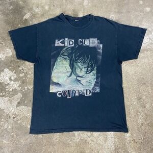 Kid Cudi Confused T-Shirt Size Large Black Distressed Rap Music Graphic